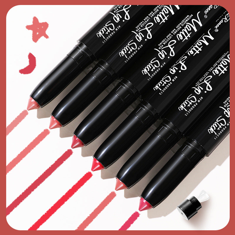 Lipstick Pen Matte Velvet Matte Face Women Lipstick Pen Bean Paste Rose With Pencil Sharpener Automatic Lip Liner