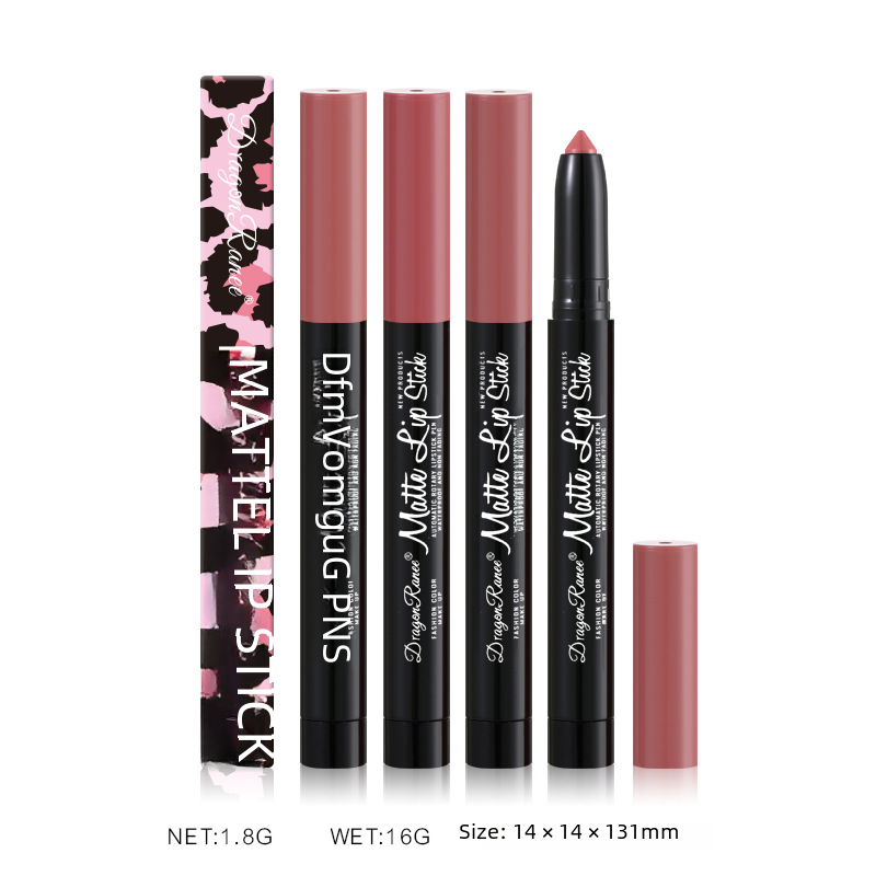 Lipstick Pen Matte Velvet Matte Face Women Lipstick Pen Bean Paste Rose With Pencil Sharpener Automatic Lip Liner